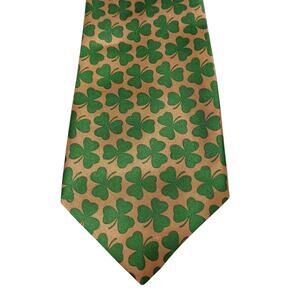 St Patrick Irish Shamrock Neck Tie 52" Gold Green Lucky Clover Office Work Party